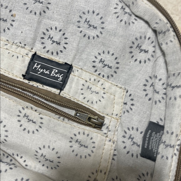 Myra Bag Handmade Breeze Backpack Bag Upcycled Canvas & Cowhide Leather